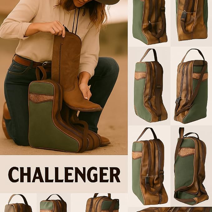 CHALLENGER Western Waxed Canvas Leather Travel Carry Storage Boot Bag Waterproof 30SK02 - Image 3
