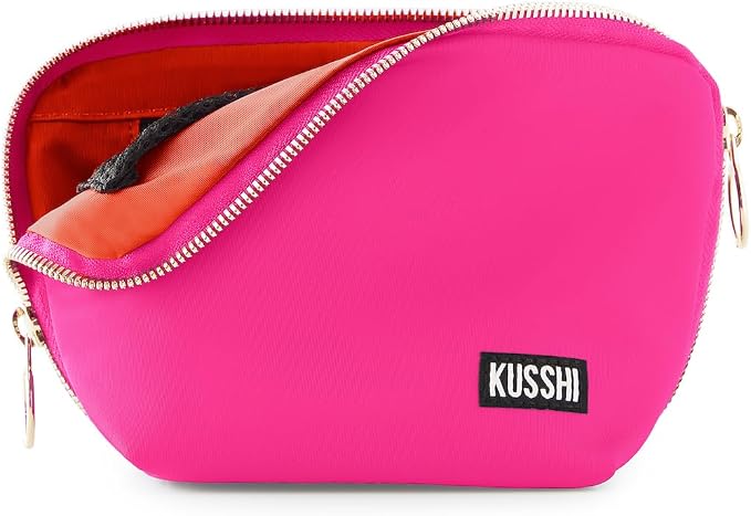 KUSSHI Washable Travel Makeup & Cosmetic Bag - Brush Organizer Sold Separately (Everyday, Bubble Gum Pink/Orange) by KUSSHI