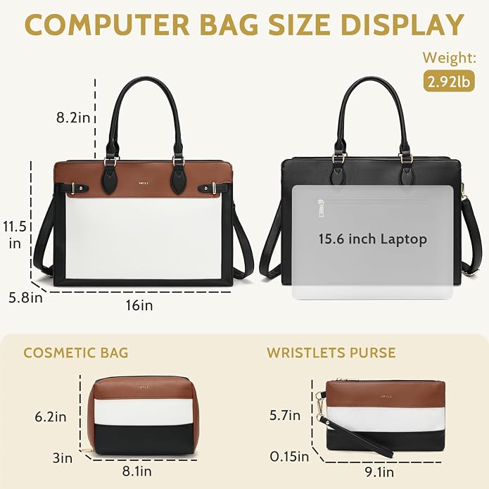 Keyli 3pc Sets Laptop Tote Bag for Women 15.6 Inch Work Bags Business Computer Briefcase Leather Messenger Shoulder Purses - Image 4