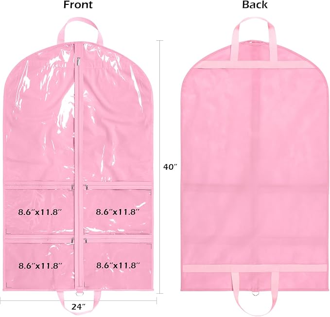 LOVEGRASS Kids Garment Bags for Dance Costumes, 40" Dance Garment Bags for Dancers with 4 Clear Zipper Pockets, Foldable Dance Competition Garment Bags for Hanging Clothes, 6 Pack, Pink - Image 2
