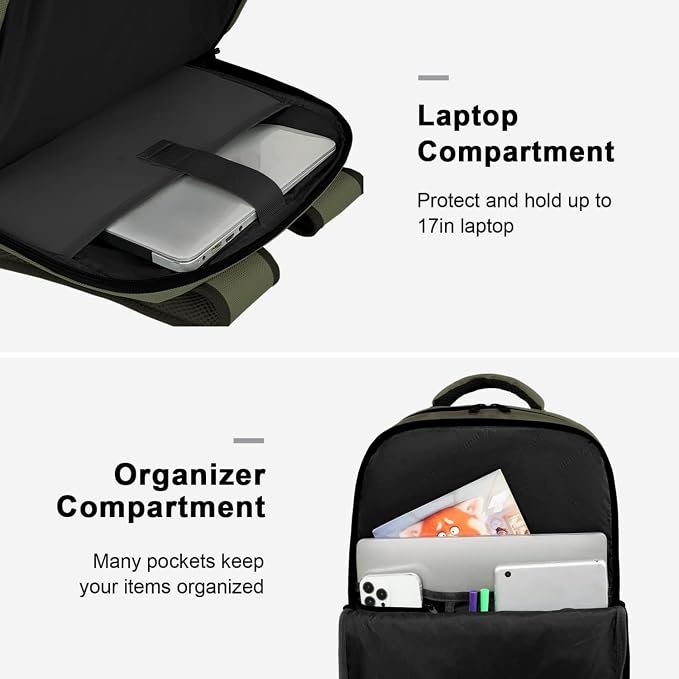 MATEIN Carry on Travel Laptop Backpack, Large Personal Item Travel Backpack | Flight Approved, Shoe Compartment, Water Resistant, Weekender Overnight Bag, Fit 17 Inch Laptop, Green - Image 4