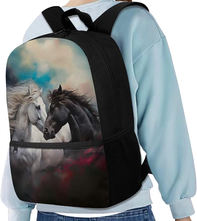 Horse Backpack for Boys Girls Backpack with Lunch Box Water Bottle Carrier with Strap and Soft Pencil Case 4PCS Set Bookbag with Front Pocket for School Teens 17 inch Large School Bag for Kids - Image 2
