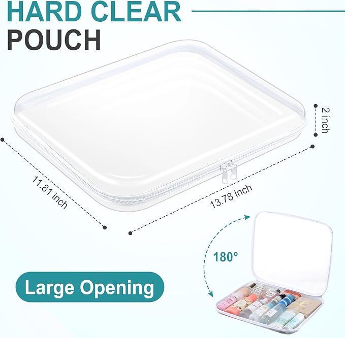 Hoolerry 4 Pcs Hard Clear Zipper Case Makeup Bags Plastic Zipper Pouch Transparent Storage Box Containers for Cosmetics, Snacks, Building Blocks, Puzzles(Clear,13.8 x 11.8 x 2 in,White) - Image 2