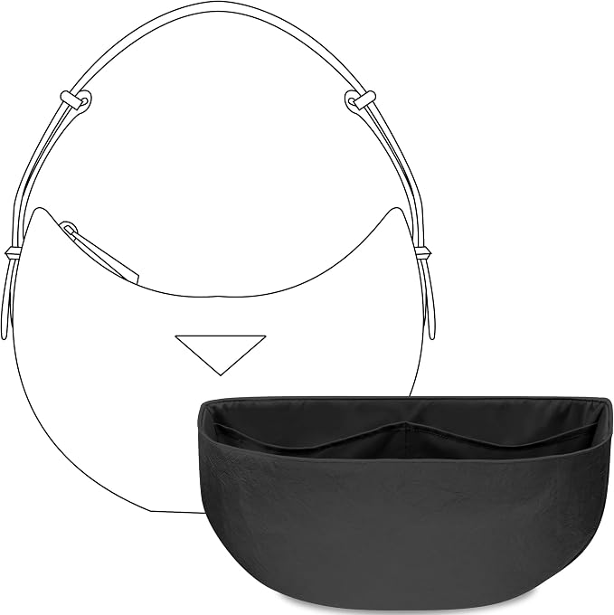 Purse Organizer Insert for Moon-Shaped Handbags (Small) — Compatible with Prada Arque Small | Lightweight Slim Curved Bottom Liner ——Size 15 (7.9" L x 4.9" H x 2.2" D) | Handcrafted DuPont™ Tyvek®, Precision 1:1 Custom Fit, Matte Black, Keep Bag Clean ... by FANJIProject