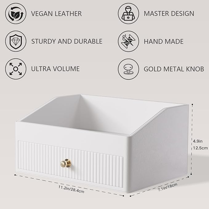 LADSTAG Makeup Organizer,Leather Skin Organizer with 1 Drawer&Tray,Luxury Beige White Makeup Storage for Perfume,Bedroom,Bathroom,Gifts for Women,Womens Gifts (White, 1-Drawer) - Image 4
