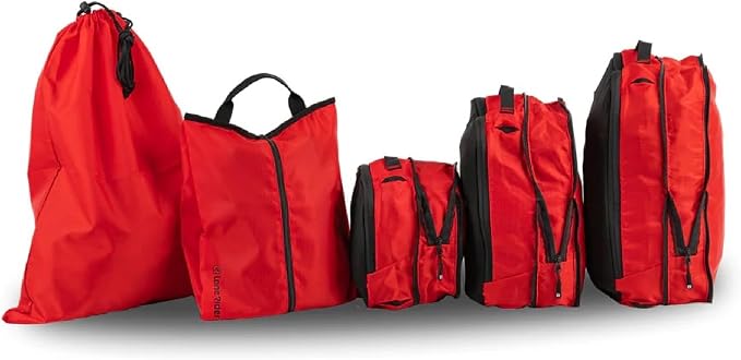 Lone Rider Compression Packing Cubes Set - 5 Piece Multi-Size Inner Pannier Laundry Travel Bag Organizer with Mesh Tops, Expandable Zippers and RipStop 210D Fabric - Image 3