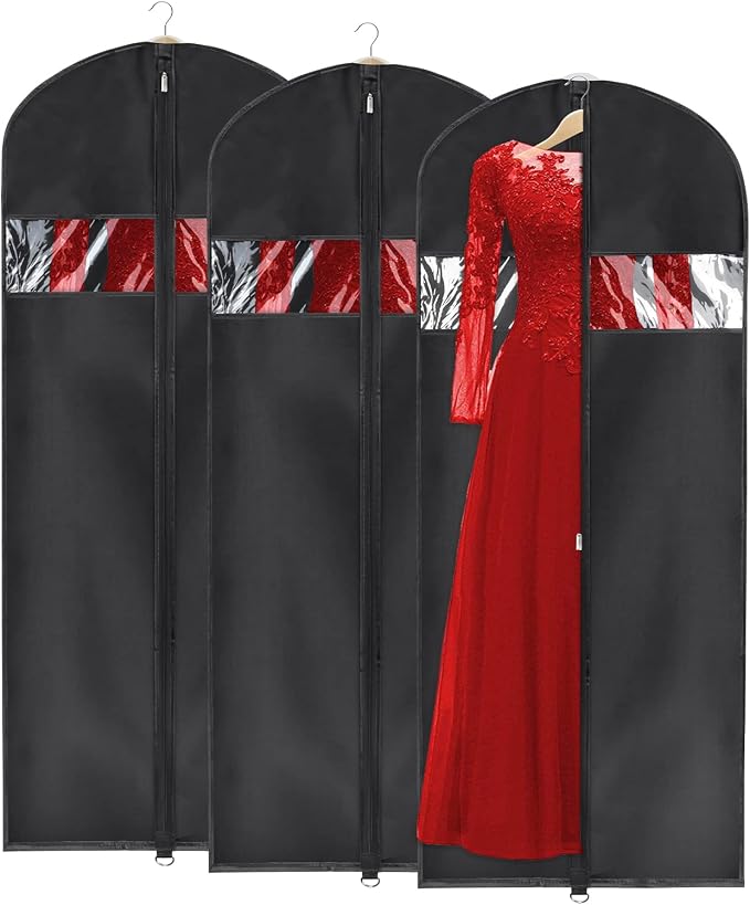 Univivi Garment Bag 60inch Lightweight Suit Bags for Closet Storage, Hanging Clothes Cover 3 Pack with Zipper and Eye-Hole Carry Handles for Folding for Tuxedos Coats Dresses, Black by Univivi
