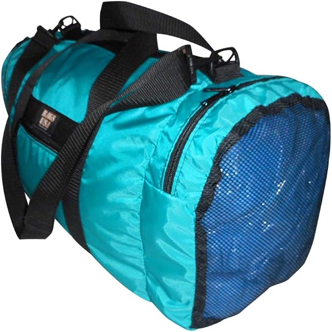 Duffle Bag Wet and Dry with One End Compartment Mesh, Front Pocket, Made In USA (Turquoise) - Image 2