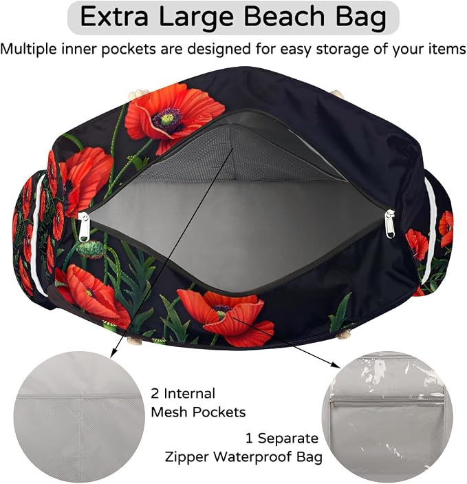 Large Beach Bag with Zipper Beach Bags for Women Water Resistant Swim Pool Bag - Image 7