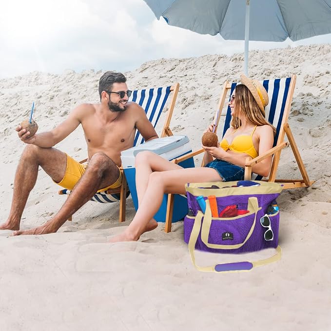 Red Suricata Mesh Beach Bag with Zipper - Extra Large Beach Tote Bag – Pool Bag | with Zipper - Image 3