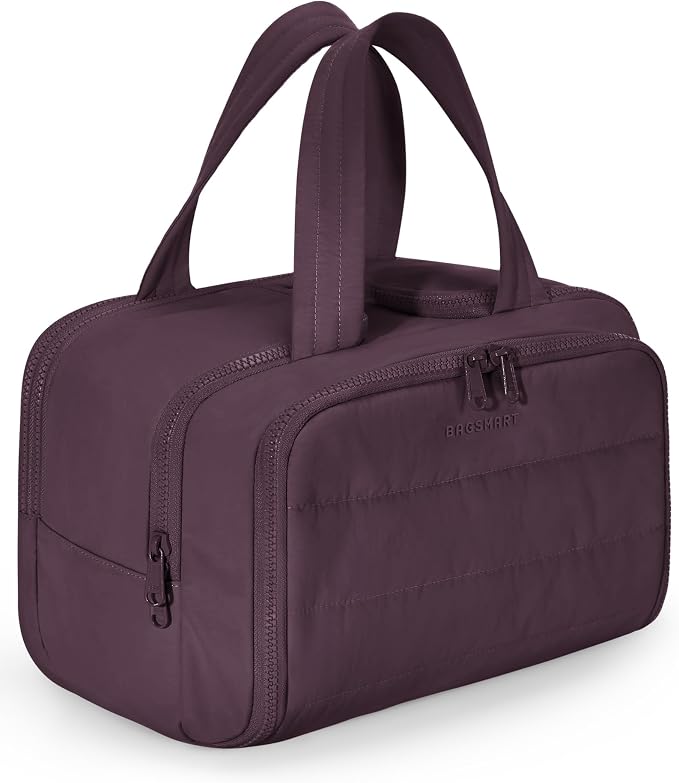 BAGSMART Travel Toiletry Bag, Crush Toiletry Bag for Women, Wide-open Puffy Toiletry Bags for Traveling, Large Travel Cosmetic Makeup Bag Organizer for Accessories,Toiletrie (Rosy Purple) by BAGSMART