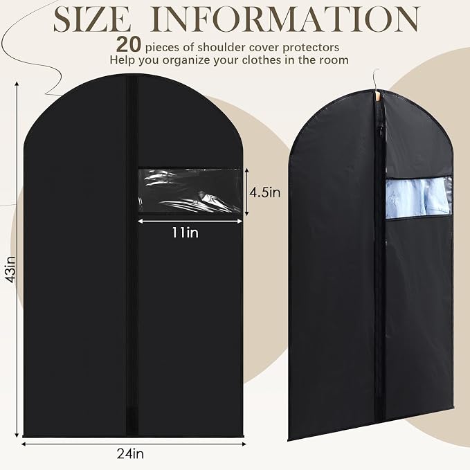 Amylove 20 Pcs 43“ Suit Garment Bags for Closet Storage and Travel, Hanging Clothes Covers with Zipper and Clear Window, Dust Resistant Suit Bags for Suits Jackets Coats Dresses - Image 2
