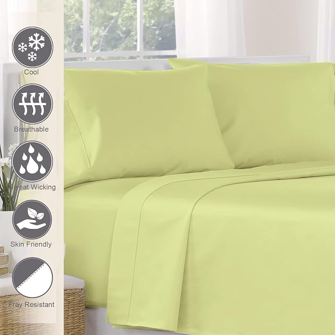 Pizuna Pure 100% Cotton Flat Sheets Only King Light Green (1 PC), Luxurious 400 Thread Count Long Staple Cotton Sateen with 4" Hem (Combed King Flat Sheet Only Cotton) - Image 2