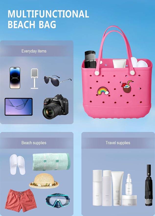 Baonat Beach Bag Rubber Tote Bag - Waterproof Travel Bag for Women Washable Tote Bag Handbag for Sports Beach Market Pool - Image 5