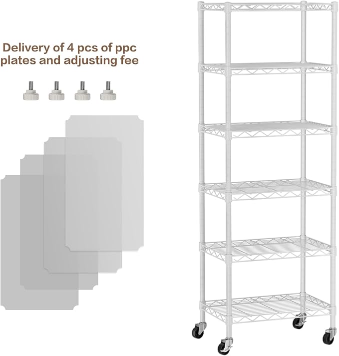 Golpart Small 6 Tier Shelves Storage Wire Shelving Unit Metal Shelf Adjustable Organizers Storage Shelving with Wheels for Bathroom Laundry Room Kitchen Pantry11.7”D x 17.7”W”W x 61.6”H White - Image 4