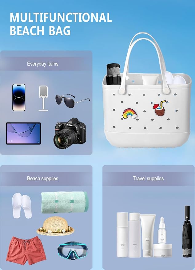 Baonat Beach Bag Rubber Tote Bag - Waterproof Travel Bag for Women Washable Tote Bag Handbag for Sports Beach Market Pool - Image 4