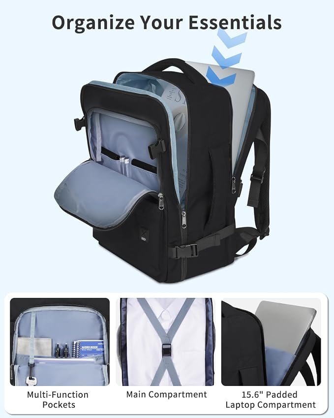 WANDF Travel Backpack For Spirit Airlines Personal Item Bag 18x14x8 with Wet Pocket, 17 Inch Laptop Backpack for Men Women | Frontier Airline Underseat Fit, Fits 17" Laptop, 180°Opening, Travel Backpack - Image 5