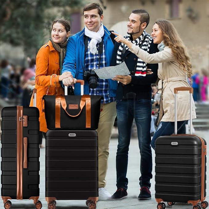 AnyZip Luggage Set 5 Piece PC ABS Hardshell Lightweight Suitcases for Travelling with 4 Universal Wheels TSA Lock Carry on Suitcase Black Brown - Image 2