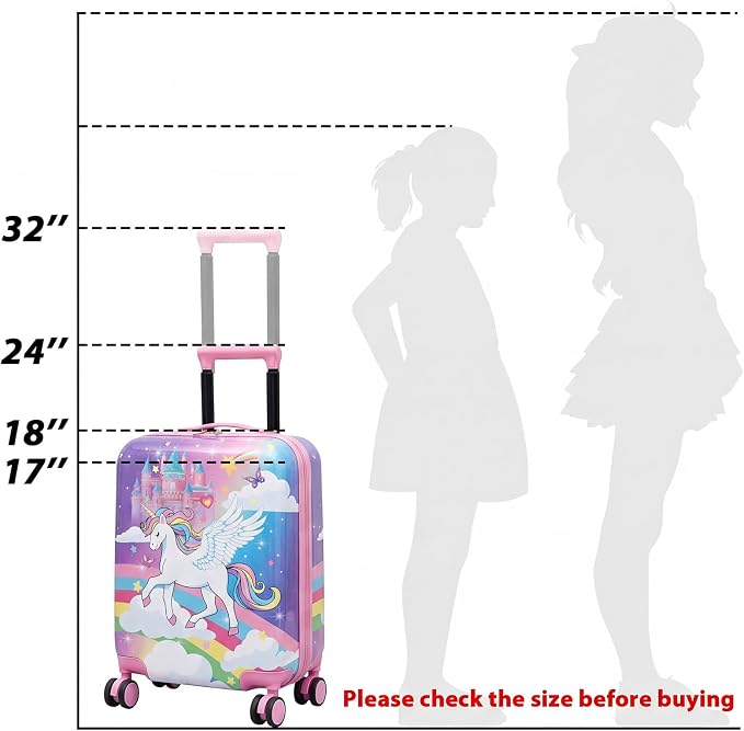 Sanwuta 4 Pcs Kids Luggage Set Back to School Gifts for Girls Boys Carry On Rolling Suitcase Backpack Neck Pillow Travel Set(18 Inch,Castle Unicorn Style,Pink Purple) - Image 5