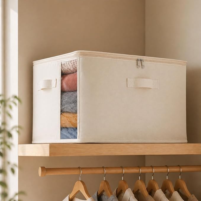 6-Pack Large Canvas Comforter Storage Bags Closet Organizer for Clothes Sweater Clothes Organizer with Dual Zipper Three Carrying Handles for Blanket Closet Storage Container - Image 6