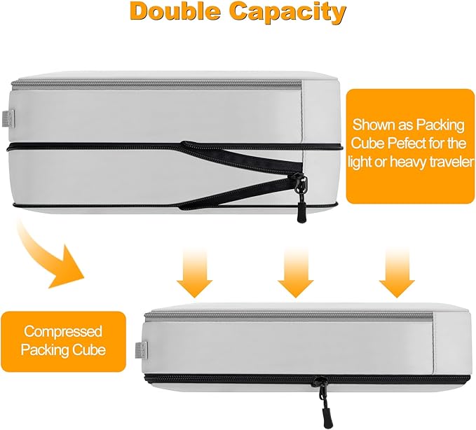 8 Set Compression Packing Cubes for Travel, Waterproof Luggage Organizers, Suitcase Organizer Set for Carry-On & Checked Baggage, Travel Accessories for Men & Women