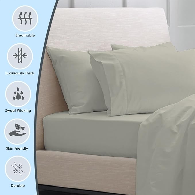 Pizuna Pure 100% Luxury Cotton King Size Pillow Case Silver, 1000 Thread Count 100% Long Staple Cotton Sateen Pillowcase, Pillow Covers with Stylish 4" Hem (Combed Cotton King Pillowcase) - Image 2