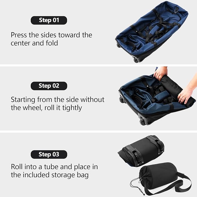 Bagenerous 110L/140L Expandable Soft-Sided Foldable Duffle Bag with 2 Rubber Wheels,Packable 32” Rolling Carry-On with Multi-Pockets & Compartments,Navy Blue - Image 4