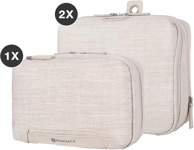 Nordace Travel Packing Organizers Set for Men and Women - 2x Packing Cubes & 1x Wash Pouch - Durable & Water Resistant (Beige) - Image 2