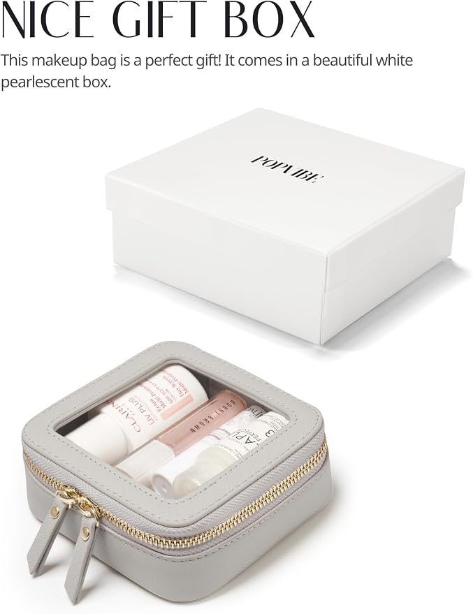 Popvibe Small Cosmetic Bag for Purse Mini Makeup Bag Cute Clear Make Up Pouch for Travel Tiny Leather White Make Up Organizer Case for Backpack Toiletry Bag Waterproof Square Pouch with Zipper - Image 7