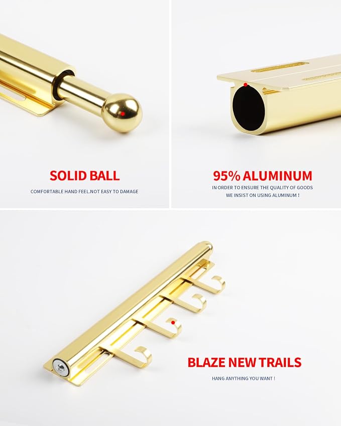 BaiNong Valet Rod for Closets Pull Out 12" Gold with 4 Hooks | Closet Valet Rod Slide Out for Closets, Laundry Rooms, RVs Space-Saving - Image 6