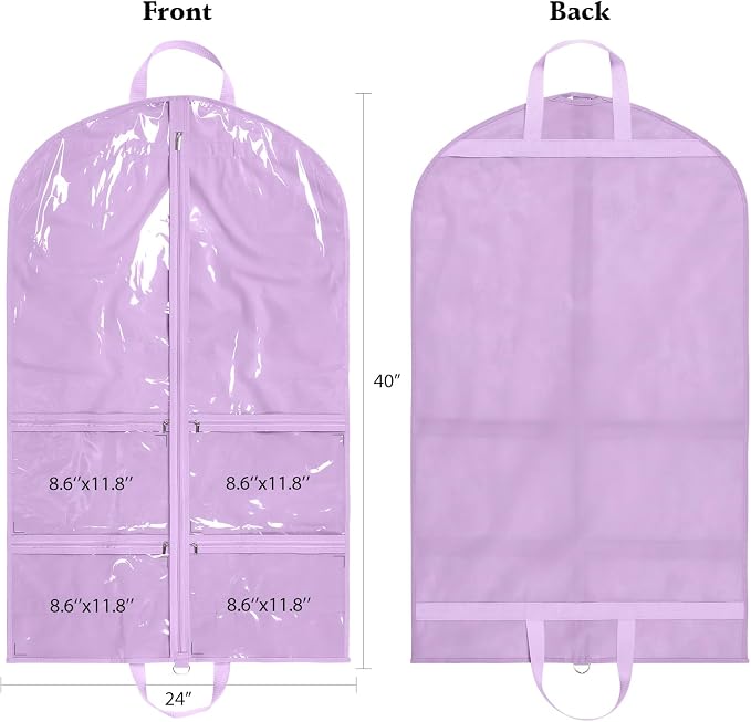 LOVEGRASS Kids Garment Bags for Dance Costumes, 40" Dance Garment Bags for Dancers with 4 Clear Zipper Pockets, Foldable Dance Competition Garment Bags for Hanging Clothes, 6 Pack, Purple - Image 2