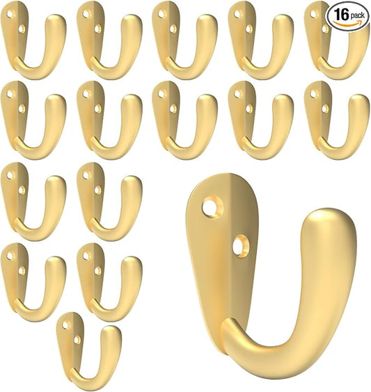 CBWLWJ 16 Pack Coat Hooks Wall Mounted Single Prong Robe Wall Hooks for Hanging Towel Hooks for Living Room, Bathroom, Kitchen, Bedroom for Coat, Bag, Scarf, Towel, Hat, Key, Cup (Gold) by CBWLWJ