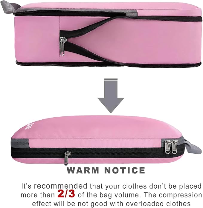 BAGAIL 4 Set/6 Set/8 Set Compression Packing Cubes Travel Accessories Expandable Packing Organizers (Cloth Pattern, 4-Pink) - Image 4