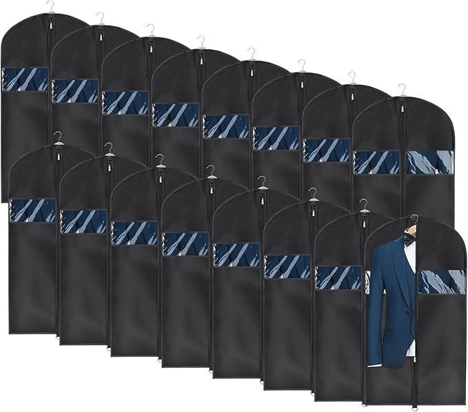 Univivi 16 Pack Suit Garment Bag for Men, 40-Inch Suit Cover Bag Garment Bag for Multiple Suits for Closet Storage with Clear Window for Suit Jacket, Skirt, Shirt and Coat, Black, UN0755 by Univivi