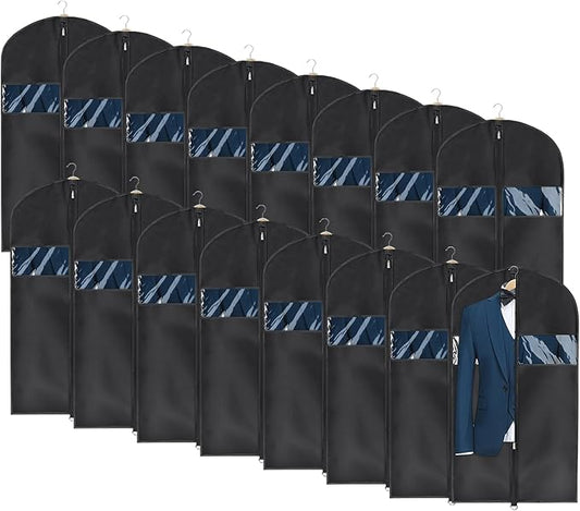 Univivi 16 Pack Suit Garment Bag for Men, 40-Inch Suit Cover Bag Garment Bag for Multiple Suits for Closet Storage with Clear Window for Suit Jacket, Skirt, Shirt and Coat, Black, UN0755 by Univivi