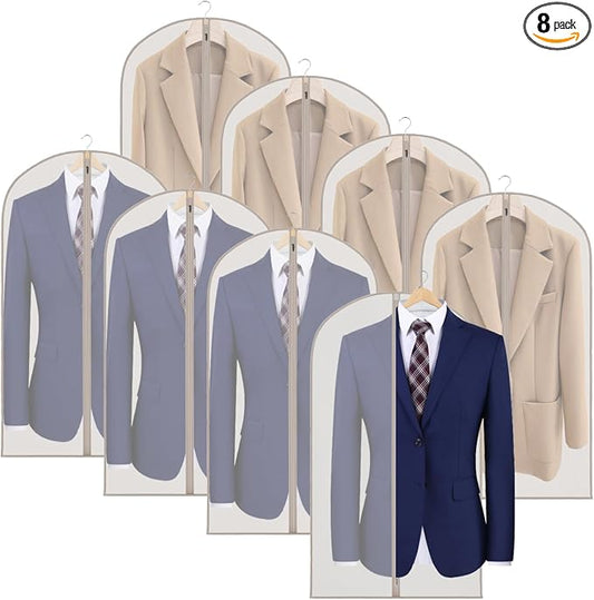 Zilink Suit Bags for Closet Storage and Travel 43" Hanging Storage Bags for Clothes Garment Bags for Storage, T-Shirt, Suits, Coats, Jackets - Beige, 8 Pack by Zilink