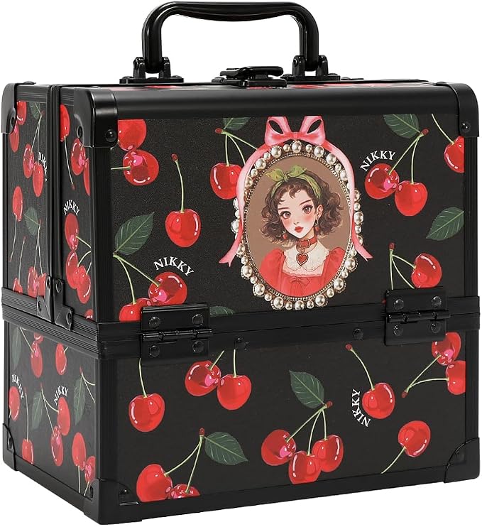 Nicole Lee Nikky Bag Multi-Tier Cosmetic Organizer Case, EIFFEL DREAMS, PVC and Aluminum Frame (CHERRY LIPS BLACK) - Image 2