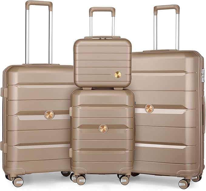 Somago Luggage Sets 4 Piece Lightweight Hardside Polypropylene Travel Suitcases with Double Spinner Wheels and TSA Lock,Noble Golden by SOMAGO