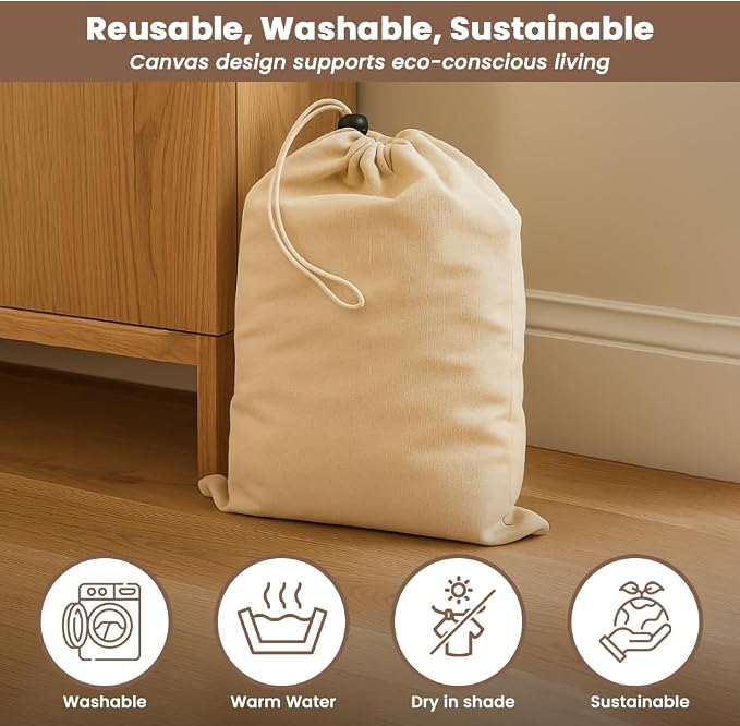 LFH Cotton Rich Shoe Storage Bags with Drawstring, Dustproof Breathable Reusable Organizer, Perfect For Travel, Dorm, Hotel, College, Gym, Easy to Carry, Machine Washable 12"x17" (Pack of 4) - Natural - Image 8