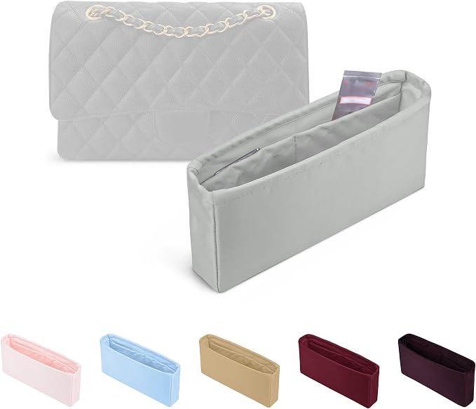 Purse Organizer Insert, Silky-Soft Lightweight Design, Multi-Pocket, Keeps Bag Organized & Protects Interior, Fits Chanel Classic Flap Medium, Ideal for Travel & Daily Use(Peral Grey, CF Medium 25) by KINGSINBAG
