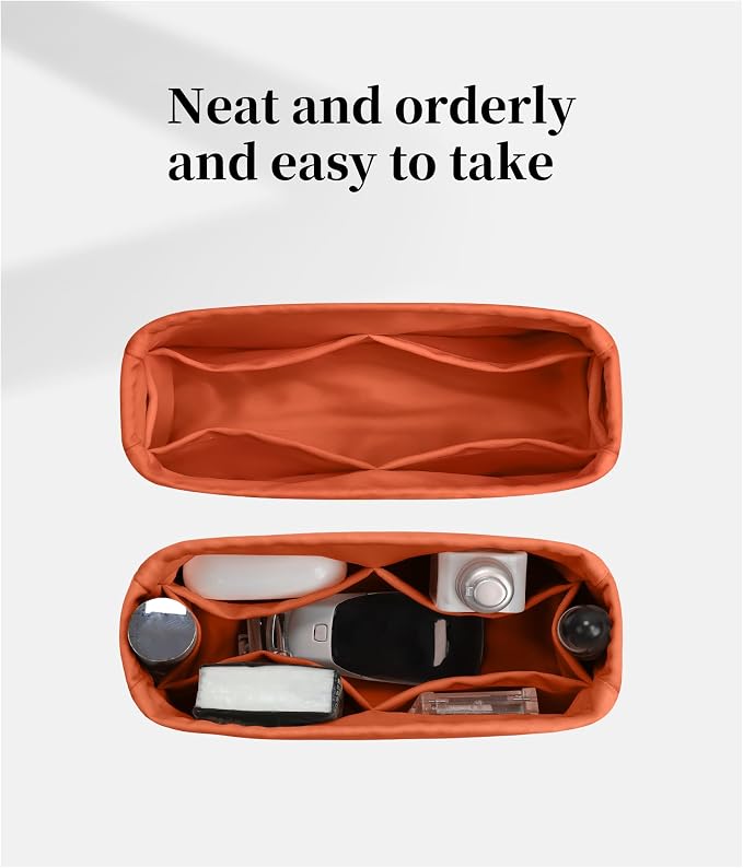 Women's Purse Organizer Insert - Satin & Lightweight Fabric with Inside Pockets, Portable for Commute, Travel, Shopping, and Evening, Multicolor Options, Fits for Kelly Danse(Orange, Danse 22) - Image 2
