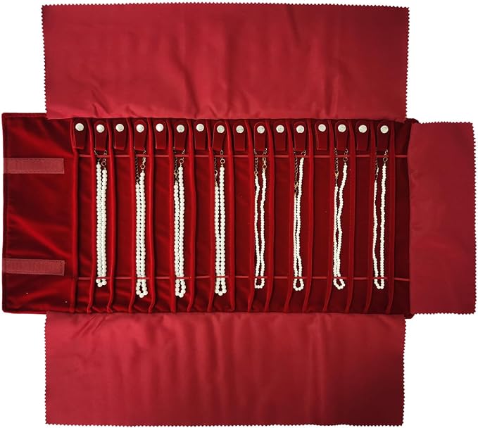 Travel Necklace Organizer, Tangle Free Jewelry Case, 16 Slots | Foldable,LightWeight Compact, Velvet Lining Jewelry Storage Bag for Chain Bracelet, Gift for Women Girls,Burgundy - Image 6