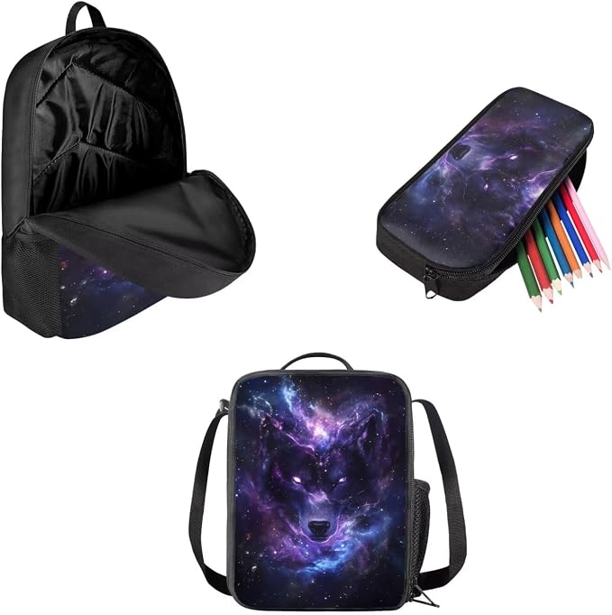 AFPANQZ Kids Backpack 3 Pieces Set Large Capacity School Bags with Heat Insulated Lunch Bags Small Pencil Bags 3 Pack - Image 2