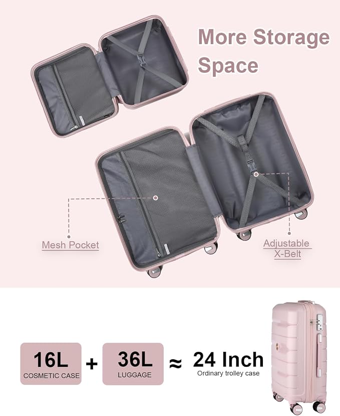 Somago 20 Inch Carry On Luggage Sets Hardside Suitcase with Double Spinner Wheels and TSA Lock YKK Zipper (Nude Pink,14/20) - Image 7