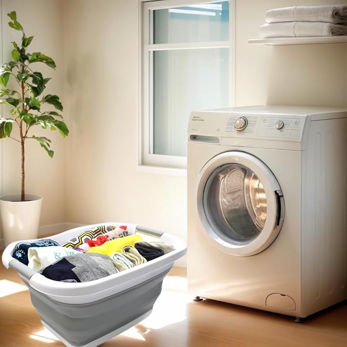 SAMMART Set of 2-25L (6.6 gallon) Collapsible Laundry Basket/Tub-Foldable Storage Container/Organizer-Portable Washing Bin - Space Saving Hamper, Water capacity: 20L (5.28 gallon) (2, Grey) - Image 6