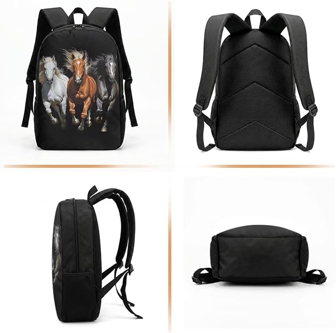Horse Backpack and Lunch Box for Girls 6-8/8-10 Black Bookbag for 3rd Grade 17in Primary/Elementary School Book Bag and Lunchbox 4PCS Kids Back to School Back Pack Set - Image 2