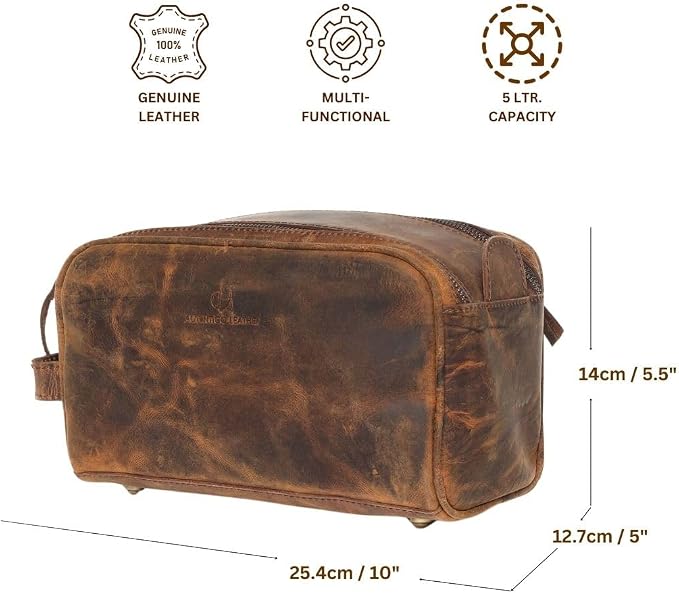 Toiletry Bag for Men – Genuine Leather Dopp Kit, Travel Organizer for Grooming Essentials, Large Shaving Kit Pouch, Durable Distressed Brown Gift for Men - Image 2