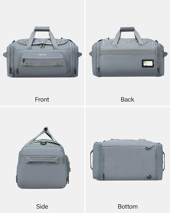 Hanke Duffle Bag for Travel, Dual Expandable 45L-55L Carry On Duffel, 3 In 1 Weekender Tote, Water Resistant Overnight Bag with 15.6" Compartment for Men Women, Grey - Image 11
