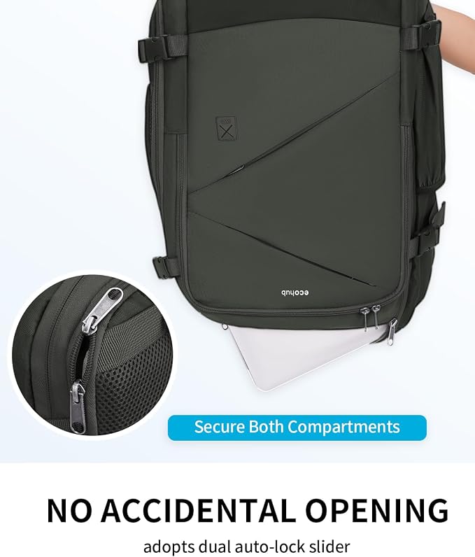 ECOHUB Carry On Travel Backpack, Expandable Airlines Personal Item Bag 18x14x8, Water Resistant 17 inch Laptop Backpack Flight Approved, 12 Pockets 30L Work Backpacks with Wet Pocket & Cable Slot - Image 5