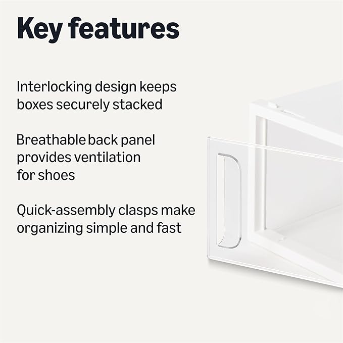 Amazon Basics Stackable and Foldable Clear Shoe Storage Organizer Box, Small, 12-Pack - Image 2